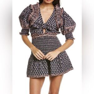 Sea New York Jasper Border Puff Sleeve Jumpsuit Romper in Marine